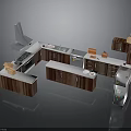 Modern Wooden Kitchen Furniture With Island Counter Stove Range Hood And Refrigerator