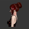 3D Female Character Model With Short Brown Hair Red Flower And Strawberry Pattern Tank Top
