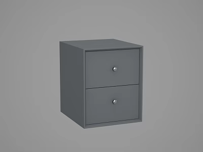 Gray Nightstand with Two Drawers and Metal Knobs Simple Design for Bedroom 3d model