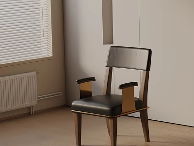 Modern Dining Chair With Black Leather Seat Backrest Gold Armrests And Wooden Frame 3d model