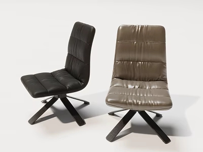 Two Modern Black and Brown Leather Office Chairs With Quilted Design And Cross Wooden Base 3d model