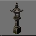 Traditional Outdoor Stone Lantern Garden Ornament With Decorative Details And Pedestal Base