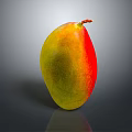 Fresh Ripe Mango with Yellow and Red Skin on Dark Background with Shiny Reflection