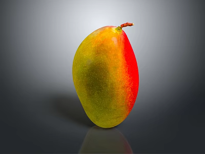 Fresh Ripe Mango with Yellow and Red Skin on Dark Background with Shiny Reflection 3d model