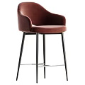 Modern Velvet Upholstered Bar Stools With Armrests And Black Metal Legs