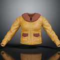 Yellow Winter Jacket with Brown Faux Fur Collar and Two Patch Pockets Design 3d model