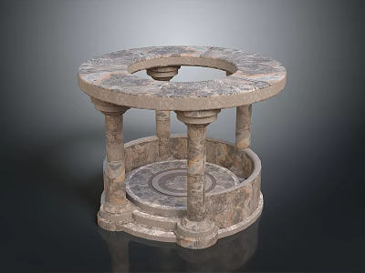 Ornate Stone Circular Pedestal With Columns And Central Hole Design 3d model