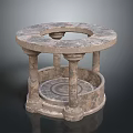 Ornate Stone Circular Pedestal With Columns And Central Hole Design