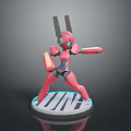 Pink Robot Game Character With Antenna Ears Blue Eyes And Orange Parts On Line Base