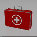 Red Metal First Aid Kit With White Cross Symbol And Portable Handle
