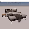 Modern Double Bed With Leather Headboard Grey Blanket Pillows And Nightstand 3d model