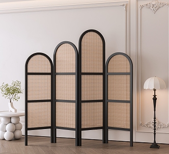 French Antique Screen Rattan Screen 3d model