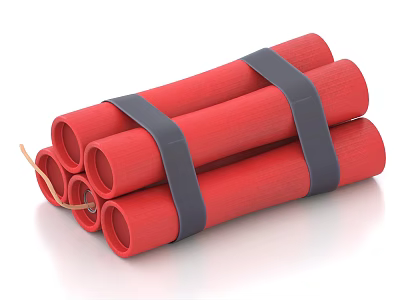 Stacked Red Dynamite Sticks With Black Straps And Fuse As Weapon 3d model
