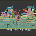 Colorful Castle Cake Design With Blue Towers Pink Decorations Coral Elements And Layered Structure