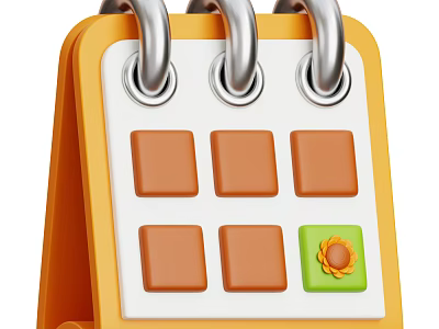 Decorative Ornament Set Desktop Calendar Orange Base White Page Brown Squares Green Sunflower Metal Rings 3d model
