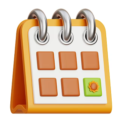 Decorative Ornament Set Desktop Calendar Orange Base White Page Brown Squares Green Sunflower Metal Rings 3d model
