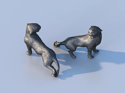 Two Standing Leopard Sculptures With Textured Surface On Light Blue Background 3d model