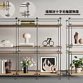 Modern Aluminum Profile Cross Axis Shelf for Living Room Storage with Books Plants and Decor