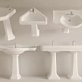 White Pedestal Washbasins In Various Styles Shapes And Ceramic Design With Faucets
