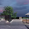 Evening Rooftop Garden Landscape With Water Feature Wall Green Plants And Outdoor Seating Area