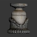 Garden Ornament Stone Pedestal With Cylindrical Body Carved Patterns And Decorative Base