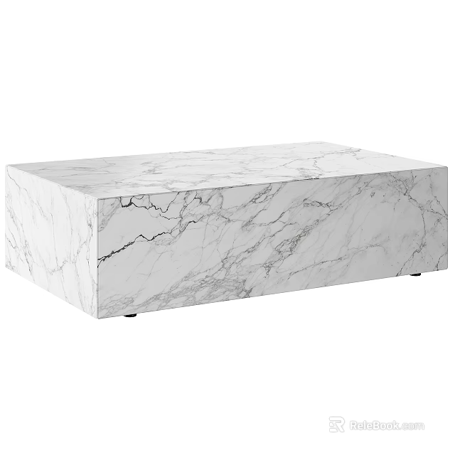 Modern White Marble Coffee Table With Sleek Rectangular Design And Veined Surface 3d model 