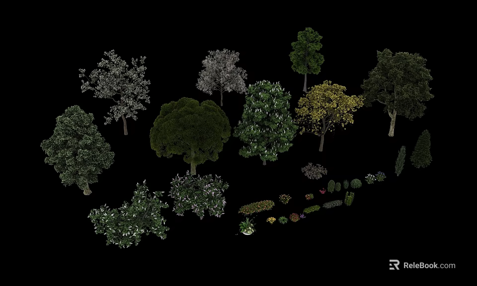 Diverse Arbor Varieties For Outdoor Landscape Featuring Various Shapes And Foliage 3d model 