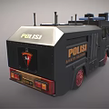 Black Police Armored Vehicle With Red Yellow Front Bumper Red Wheels And Roof Equipment