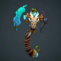 Detailed 3D Fantasy Axe Model With Frog Blue Blade And Bone Decorations