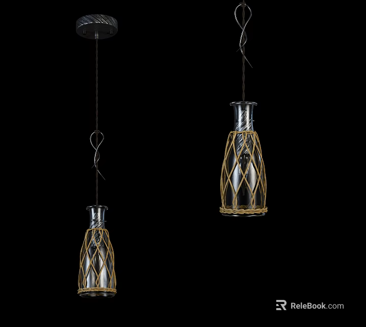 Modern Pendant Lights With Woven Rattan Detail And Glass Shade Design For Interior 3d model 
