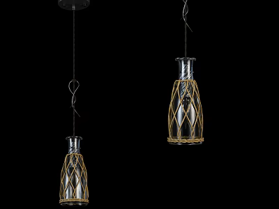 Modern Pendant Lights With Woven Rattan Detail And Glass Shade Design For Interior 3d model