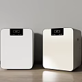 Two White Refrigerator Freezers With Digital Temperature Display On Wooden Floor Against Wall