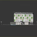 Modern Building 3D Model Architectural Design With Glass Facade Water Feature Greenery And Street Lamps