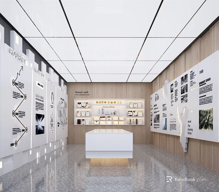 Exhibition Hall Interior With Display Boards White Exhibition Stand And Exhibits 3d model 