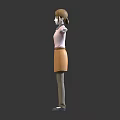 3D Character 3D Model Front And Side View With Pink Shirt Orange Apron Arms Extended