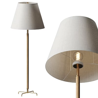 Modern Floor Lamps With Fabric Shade And Brass Metal Stand 3d model
