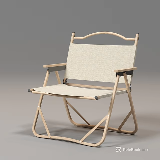 Foldable Wooden Frame Leisure Chair With Canvas Seat And Backrest For Outdoor Relaxation 3d model 