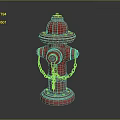 Red Fire Hydrant With Metal Chains And Shiny Base On Dark Background