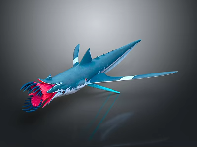 Game Movie Character Blue Shark Like Creature With Red Open Mouth Sharp Teeth And Fins 3d model