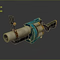 Futuristic Blue Silver Mechanical Weapon With Copper Accents And Black Handle
