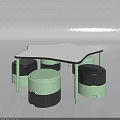 Modern Kids Table With White Tabletop Black Frame Light Green Legs And Stools 3d model