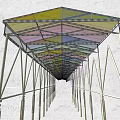 Colorful Long Outdoor Canopy Structure With Metal Frame And Vibrant Panels