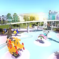 Colorful Circular Children's Play Area With Trees Slide And Kids Playing On Lawn