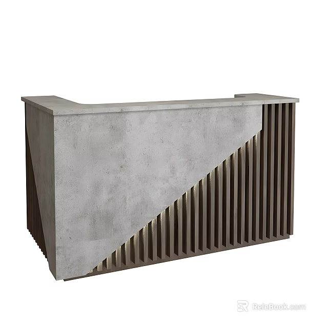 Modern Concrete Reception Desk With Geometric Design And Vertical Slat Details 3d model 