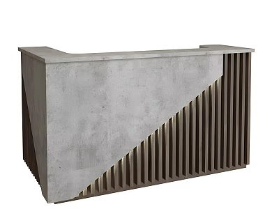 Modern Concrete Reception Desk With Geometric Design And Vertical Slat Details 3d model