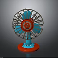 Red And Blue Desktop Electric Table Fan With Star Logo And Metal Grille