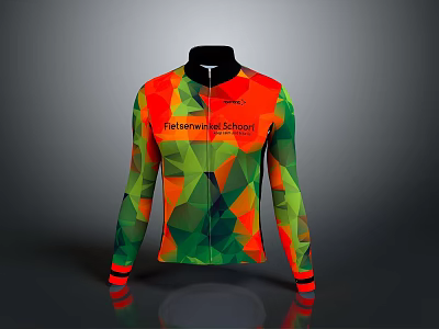 Vibrant Long Sleeve Cycling Jersey With Orange Green Red Geometric Patterns And Palatine Hill Cycling 3d model