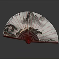 Traditional Chinese Landscape Painting Fan Pendant With Calligraphy And Bamboo Frame