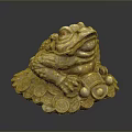 Golden Reptile Figurine With Red Eyes Surrounded By Ancient Copper Coins