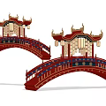 Traditional Chinese Red Arch Bridge Photo Spot With Golden Decorations Lanterns And Carved Railings